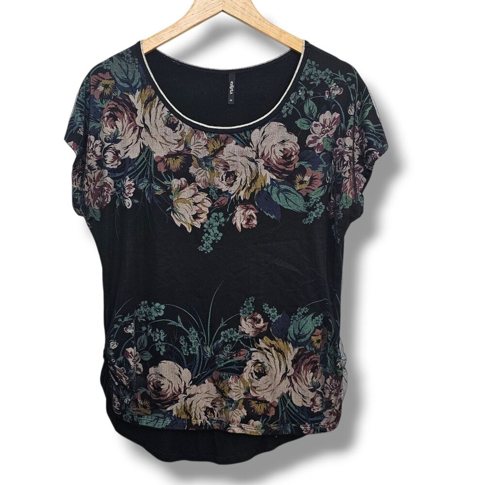 Edista Top Black Dark Floral Mesh Womens M Fairy‎ Whimsigoth Grunge